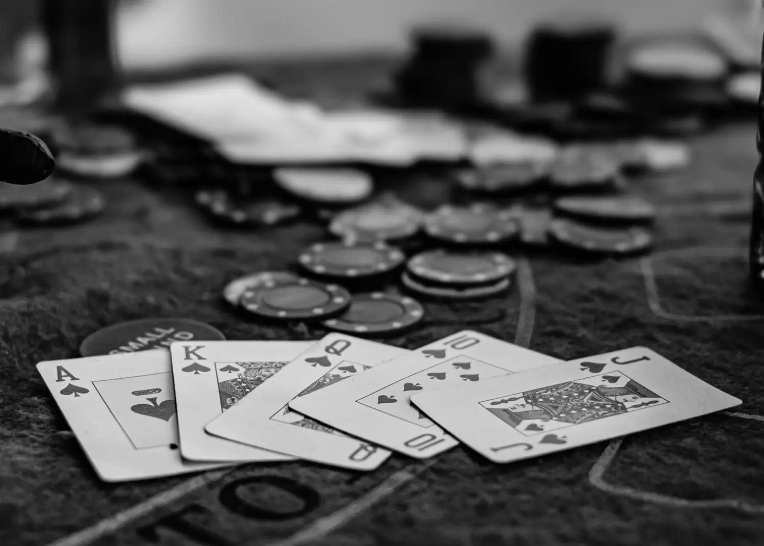 Poker cards and chips grayscale